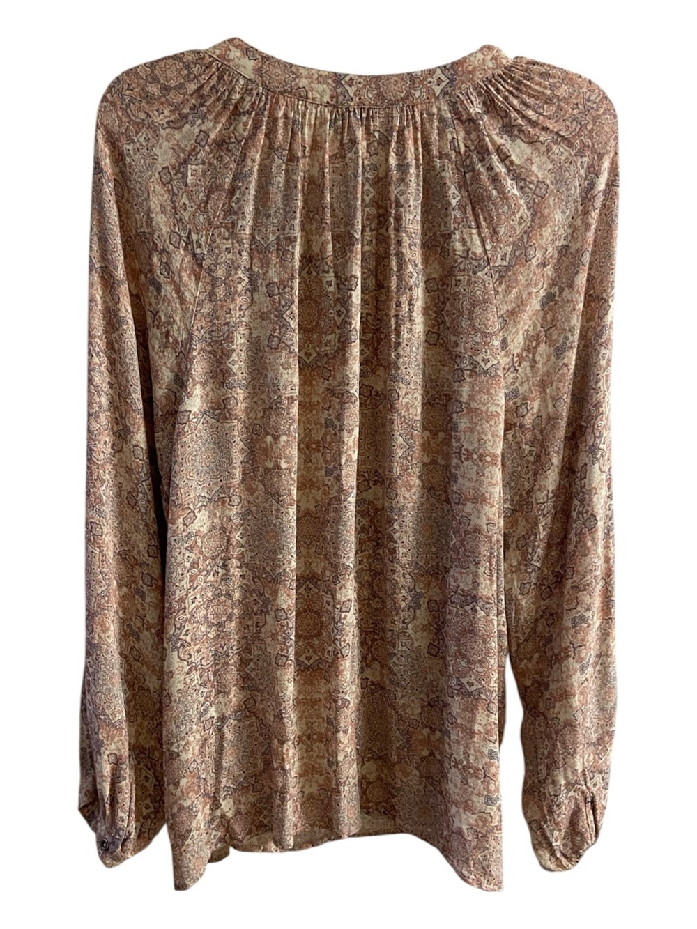 Lucky Brand Paisley Tie-Neck Peasant Blouse Taupe Pink 1X - Picture 2 of 8